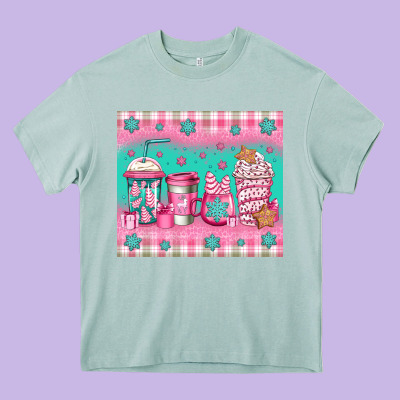 Pink Christmas Coffee Heavy Core Tee Designed By Jasminsmagicworld