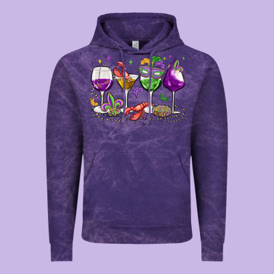 Mardi Gras Wine Glasses Vintage Hoodie Designed By Maliassmallbusiness