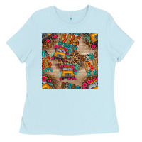 Baby Blue school bus driver and flower seamless patterns Ladies Tee - BundleAndBundleShop
