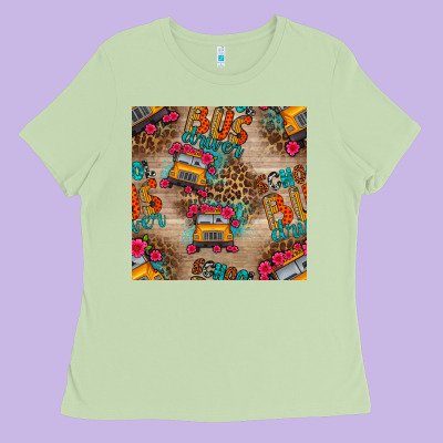 School Bus Driver And Flower Seamless Patterns Ladies Tee Designed By Bundleandbundleshop
