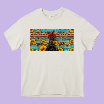 Doberman With Sunflowers License Plate Heavy Core Tee Designed By Artiststas