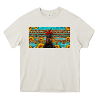 Cream doberman with sunflowers license plate Heavy Core Tee - Artiststas