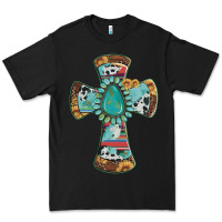 Black cross with leopard sunflower gemstone serape cowhide Premium Tee - Artiststas