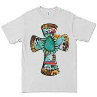 Dove Grey cross with leopard sunflower gemstone serape cowhide Premium Tee - Artiststas