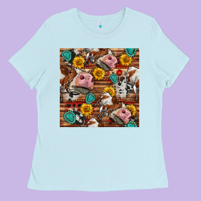 Cow And Western Seamless Pattern Ladies Tee Designed By Bundleandbundleshop