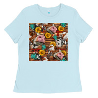 Baby Blue cow and western seamless pattern Ladies Tee - BundleAndBundleShop