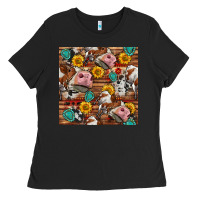 Black cow and western seamless pattern Ladies Tee - BundleAndBundleShop