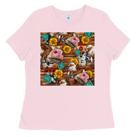 Bubblegum Pink cow and western seamless pattern Ladies Tee - BundleAndBundleShop