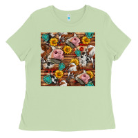 Matcha cow and western seamless pattern Ladies Tee - BundleAndBundleShop