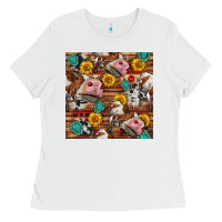 White cow and western seamless pattern Ladies Tee - BundleAndBundleShop