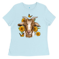 Baby Blue sunflower goat Ladies Tee - Jasminsmagicworld