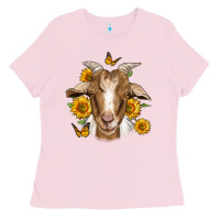Bubblegum Pink sunflower goat Ladies Tee - Jasminsmagicworld