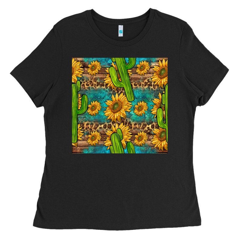 Sunflower And Cactus Seamless Pattern Ladies Tee by BundleAndBundleShop | Teevron