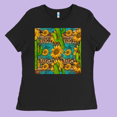 Sunflower And Cactus Seamless Pattern Ladies Tee Designed By Bundleandbundleshop
