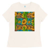 Bone sunflower and cactus seamless pattern Ladies Tee - BundleAndBundleShop