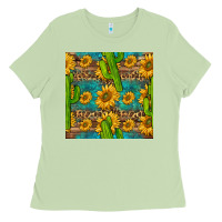 Matcha sunflower and cactus seamless pattern Ladies Tee - BundleAndBundleShop