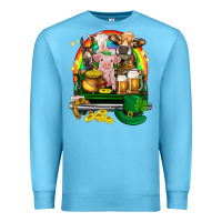 Ocean Blue St. Patrick's Day farm animals on truck Premium Sweatshirt - HowdyJamesFarm