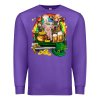 Purple St. Patrick's Day farm animals on truck Premium Sweatshirt - HowdyJamesFarm