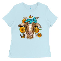 Baby Blue sunflower bandana goat Ladies Tee - Jasminsmagicworld