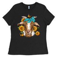 Black sunflower bandana goat Ladies Tee - Jasminsmagicworld