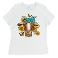 White sunflower bandana goat Ladies Tee - Jasminsmagicworld