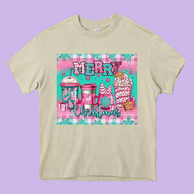 Merry Christmas Pink Coffee Heavy Core Tee Designed By Jasminsmagicworld