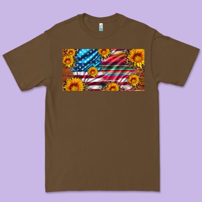 Usa Flag And Serape With Leopard And Sunflowers License Plate Premium Tee Designed By Artiststas