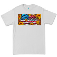 Dove Grey usa flag and serape with leopard and sunflowers license plate Premium Tee - Artiststas