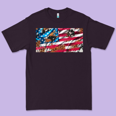 Usa Flag And Leopard With Wood License Plate Premium Tee Designed By Artiststas