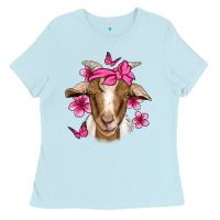 Baby Blue pink floral bandana goat Ladies Tee - Jasminsmagicworld