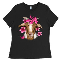 Black pink floral bandana goat Ladies Tee - Jasminsmagicworld