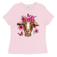 Bubblegum Pink pink floral bandana goat Ladies Tee - Jasminsmagicworld