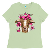 Matcha pink floral bandana goat Ladies Tee - Jasminsmagicworld