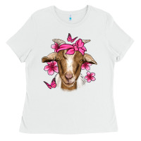 White pink floral bandana goat Ladies Tee - Jasminsmagicworld