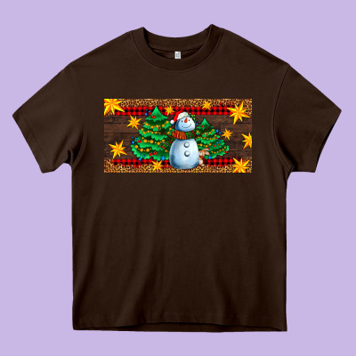 Christmas Tree With Snowman Heavy Core Tee Designed By Adodesignshop