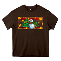 Chocolate Brown christmas tree with snowman Heavy Core Tee - AdoDesignShop