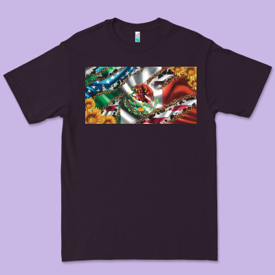 Usa Flag And Mexico Flag With Sunflower And Cowhide  License Plate Premium Tee Designed By Artiststas