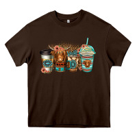 Chocolate Brown serape floral longhaired cow coffee cups Heavy Core Tee - Jasminsmagicworld