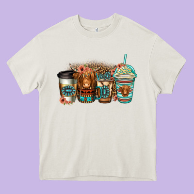 Serape Floral Longhaired Cow Coffee Cups Heavy Core Tee Designed By Jasminsmagicworld