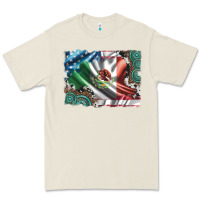 Bone usa and mexico flag with leopard cowhide and gemstone background Premium Tee - Artiststas