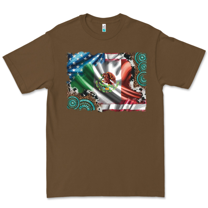 Usa And Mexico Flag With Leopard Cowhide And Gemstone Background Premium Tee by Artiststas | Teevron