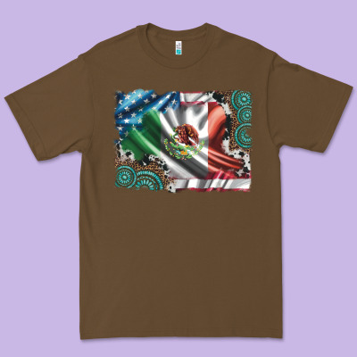 Usa And Mexico Flag With Leopard Cowhide And Gemstone Background Premium Tee Designed By Artiststas