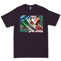 Plum usa and mexico flag with leopard cowhide and gemstone background Premium Tee - Artiststas