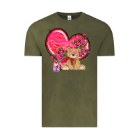Vintage Olive valentines heart with bear Vintage Tee - NancyCooperArtShop