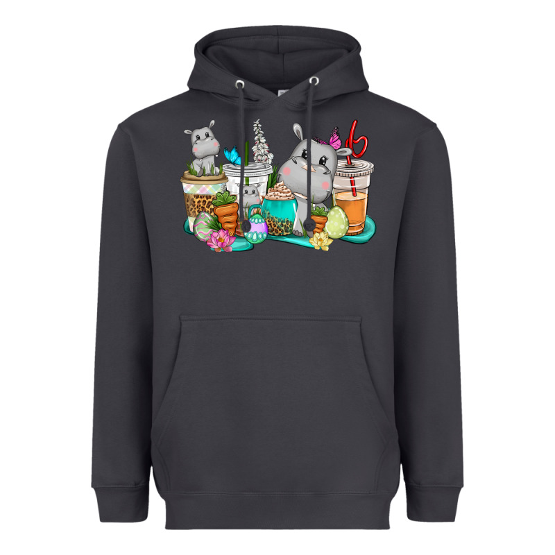 Easter Hippopotamus Coffee Cups Easter Day Heavyweight Hoodie by CowGirlArtShop | Teevron