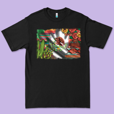 Mexico Flag Sunflowers Roses And Cactus With Serape Aztec And Leopard Premium Tee Designed By Artiststas