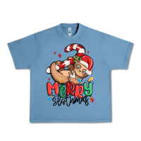 Pebble Blue merry slothmas Urban Heavy Tee - MaliasSmallBusiness