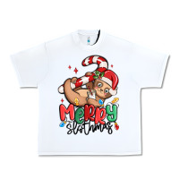 White merry slothmas Urban Heavy Tee - MaliasSmallBusiness
