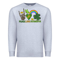Heather Grey Peace Love Shamrock  St. Patrick's Day Premium Sweatshirt - CowGirlArtShop
