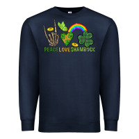 Navy Peace Love Shamrock  St. Patrick's Day Premium Sweatshirt - CowGirlArtShop